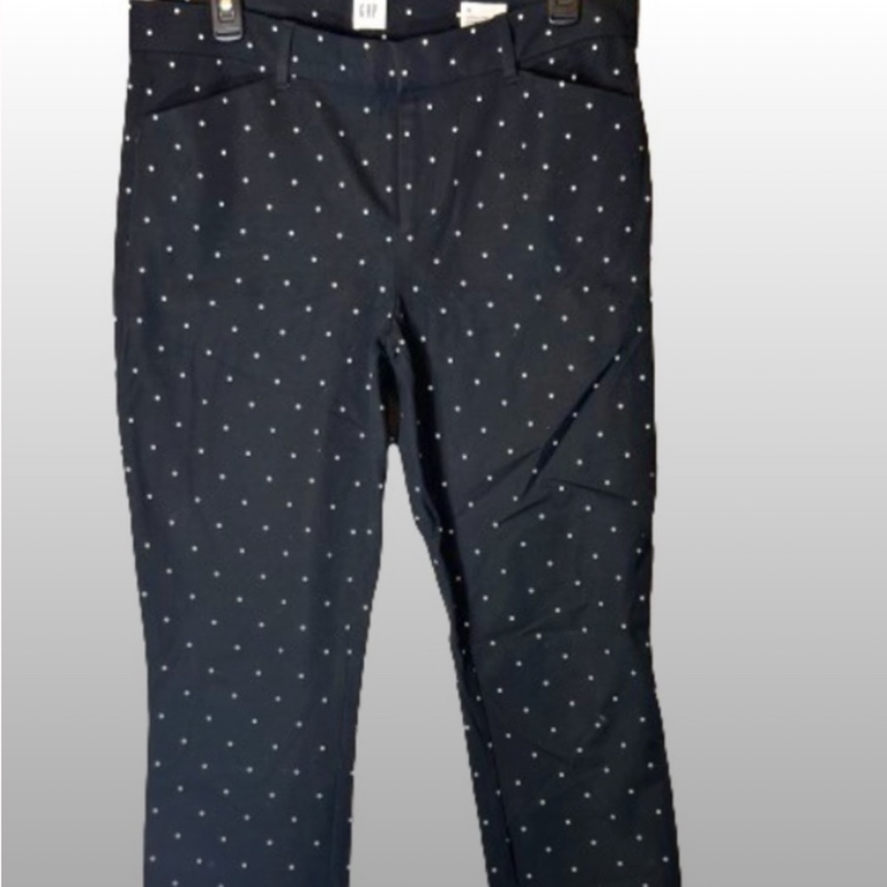 Gap Womens Signature Skinny Ankle Chino Pants Sz 10 Black Polka Dot Stretch